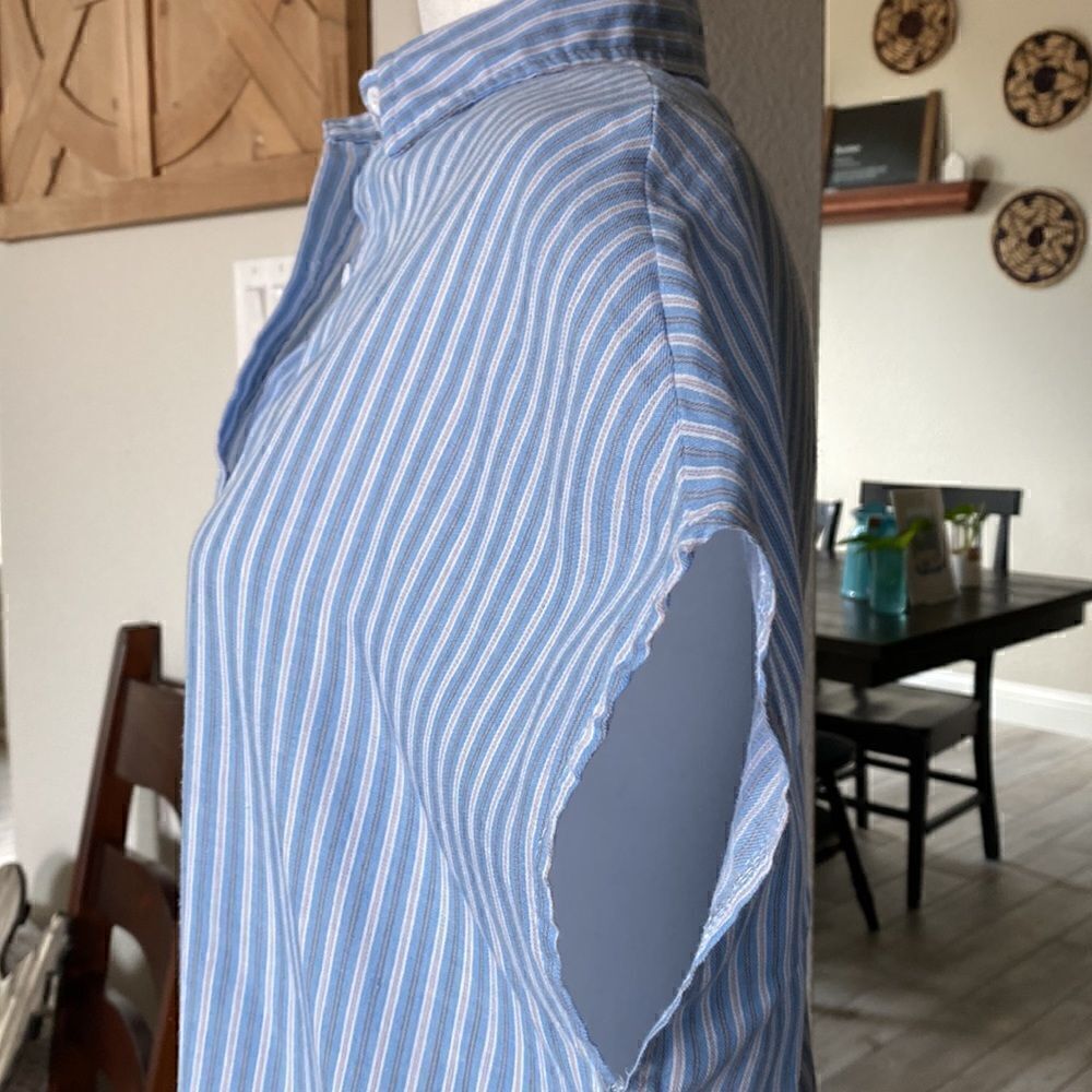 EINA Striped Blue White Button Down Short Sleeves Shirt Dress Small Mini - Picture 6 of 13